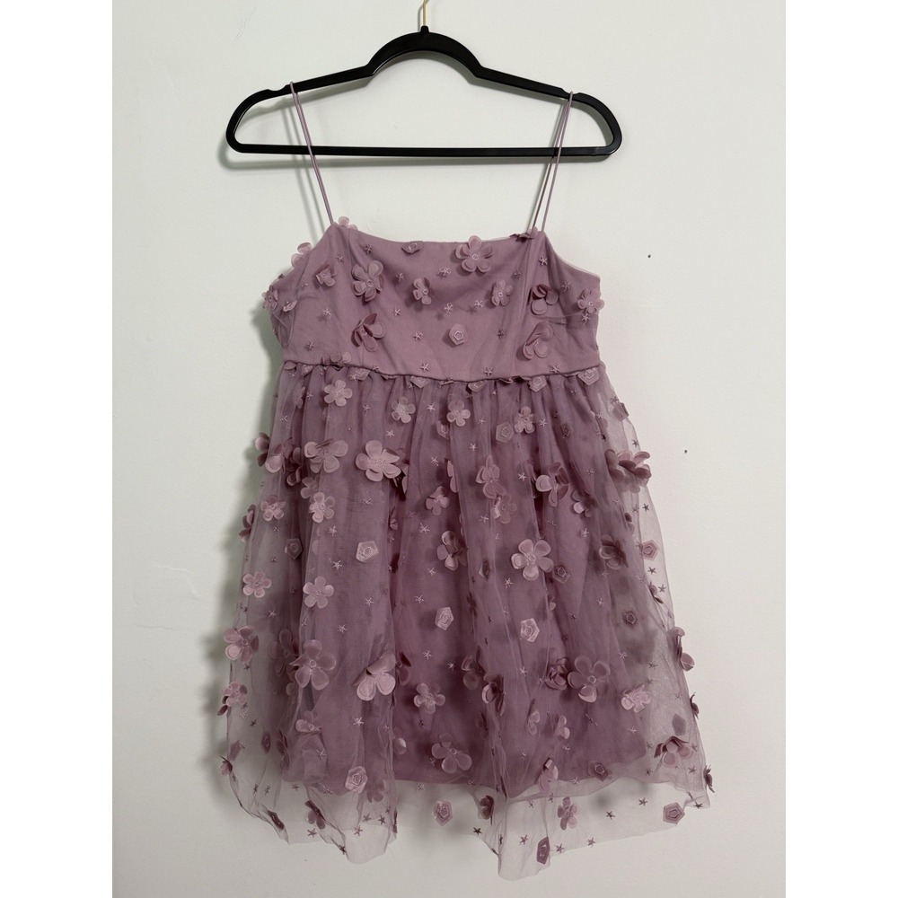 Trixxi Babydoll Mini Dress Sz M Floral Tulle Whimsical Fairy Purple Chic Girly
